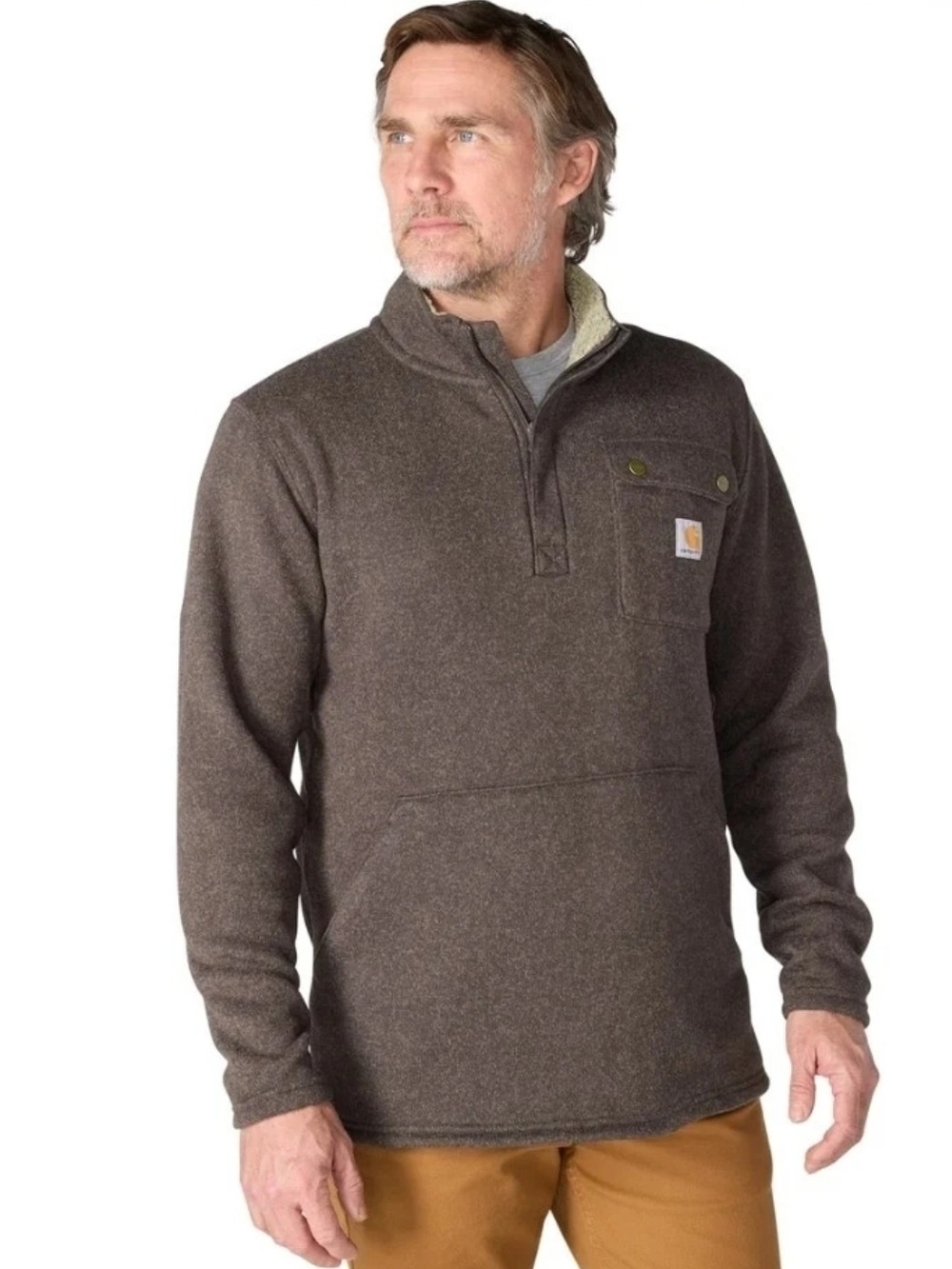 Carhartt Pocket Fleece Relaxed Midweight 1/4-Zip Sweater Men Med Tall Dk Clove